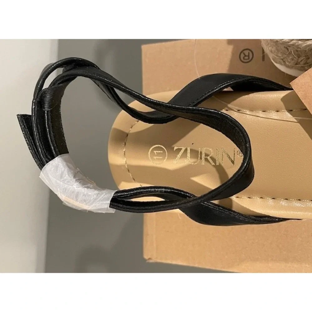 Zurin Women Black Espadrille Platform Wedge Sandals Ankle Strap Size 11 NEW